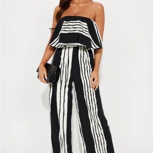 Strapless Black & White Stripe Jumpsuit